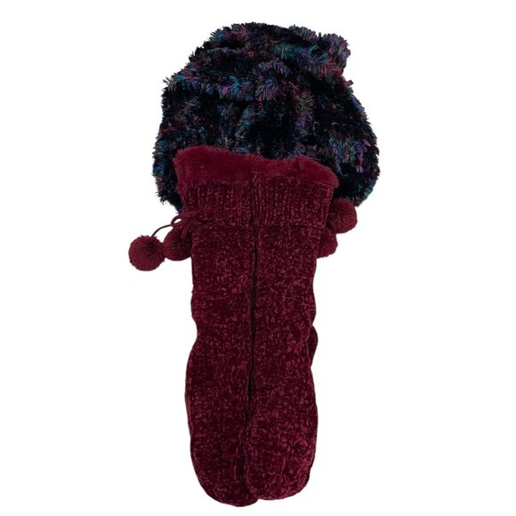 Cozy Chenille Pom Pom Slipper Socks And Multicolor Fuzzy Scarf Set Winter Gift - Picture 5 of 9